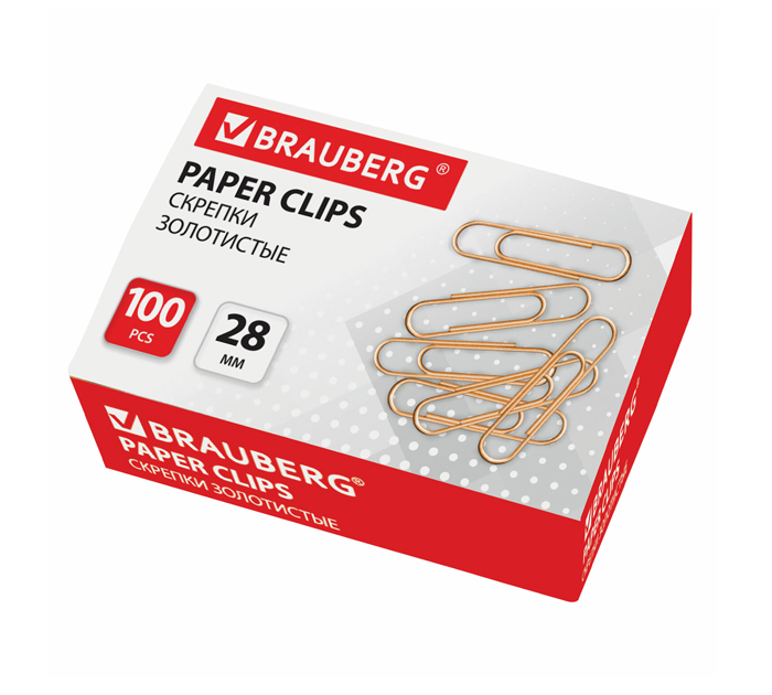 Скрепки Brauberg золотистые, овальные, 28мм, 100шт