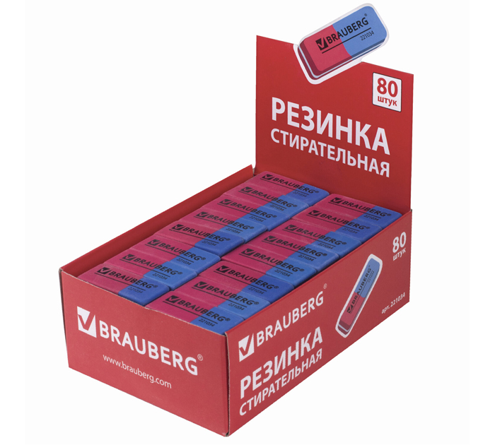 Ластик Brauberg «Assistant 80» комбинированный, 35х14х8м, красно-синий