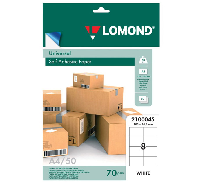 Бумага самоклеящаяся Lomond А4, 8 этикеток, 105х74.3мм, 50л