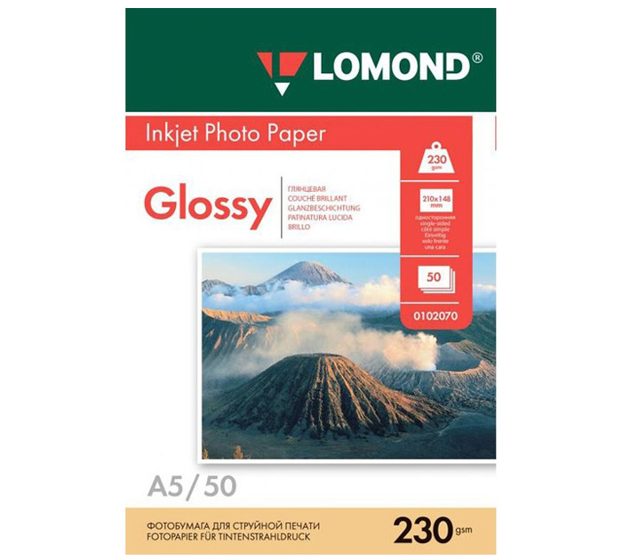 Бумага для фото Lomond А5, 230 г/м², глянцевая, одностороння, 50л