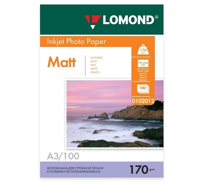 Бумага для фото Lomond А3, 170г/м2, матовая, двухсторонняя, 100л