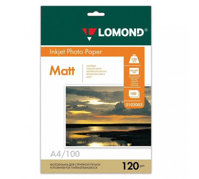Бумага для фото Lomond А4, 120 г/м², матовая, односторонняя, 100л