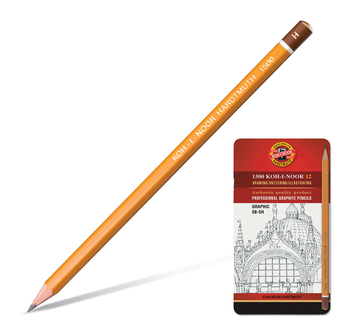 Карандаши Koh-i-Noor «Graphic» 5В-5Н, 12шт, в металлическом пенале