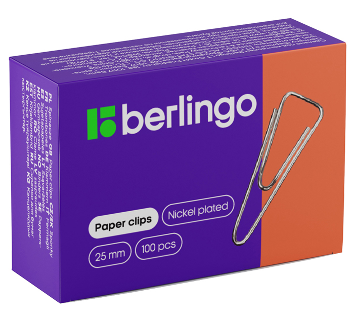 Скрепки Berlingo никелированные, треугольные, 25мм, 100шт