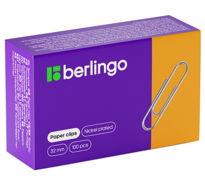 Скрепки Berlingo никелированные, овальные, 32мм, 100шт