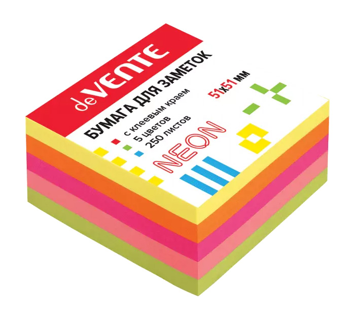 Стикеры  50*50 250л. 5 неон.цв. deVente