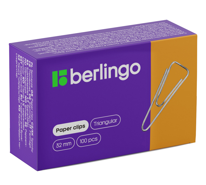 Скрепки Berlingo никелированные, треугольные, 32мм, 100шт