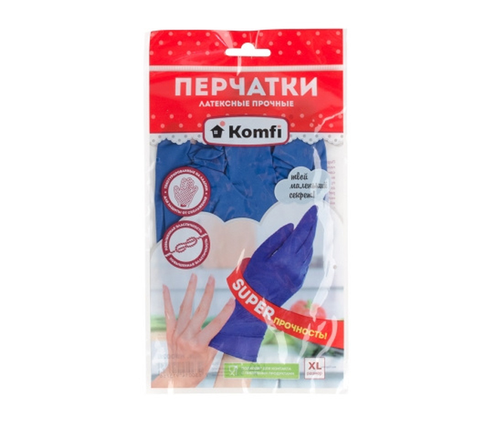 Перчатки резиновые Komfi латексные, размер XL, неопудренные, 1 пара