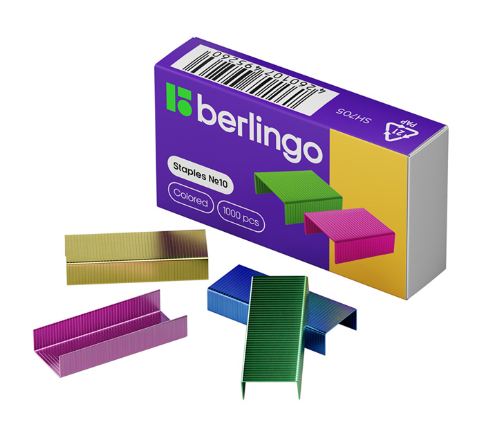 Скобы Berlingo №10, 1000шт, цветные