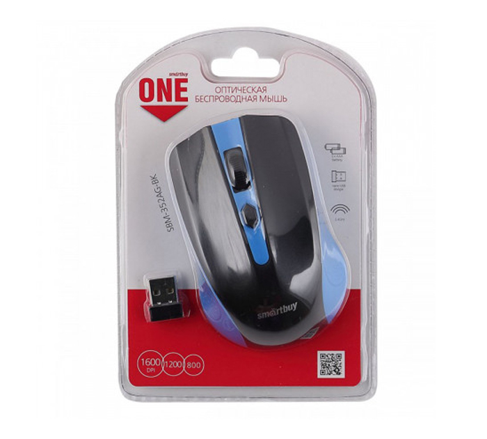 Мышь компьютерная Smartbuy One 352 беспроводная, 3+колесо-кнопка, радиус действия 10м