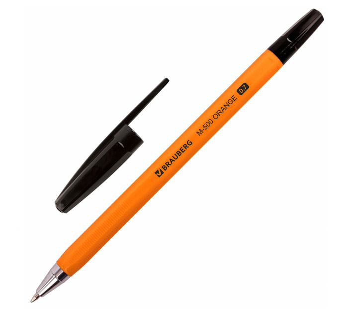 Ручка шариковая Brauberg «M-500 orange» черный стержень, узел 0.7мм, линия письма 0.35мм