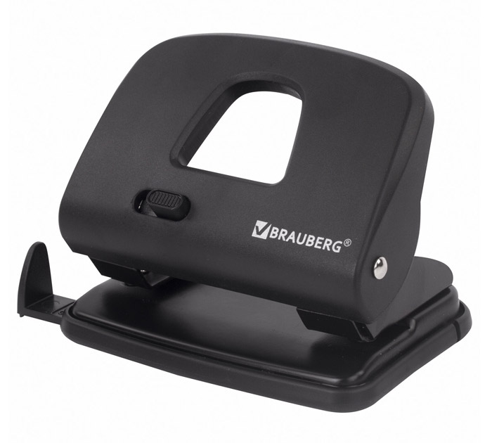 Дырокол Brauberg «SX-20» на 20л, черный, с линейкой