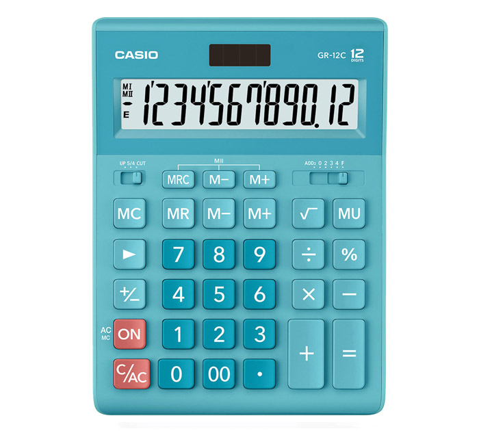 Калькулятор 12 разрядов Casio GR-12 голубой, 210х155м