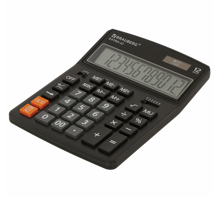 Калькулятор 12 разрядов Brauberg «Extra-12BK» черный, 206х155мм
