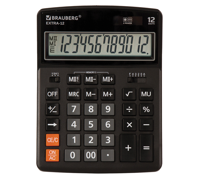 Калькулятор 12 разрядов Brauberg «Extra-12BK» черный, 206х155мм