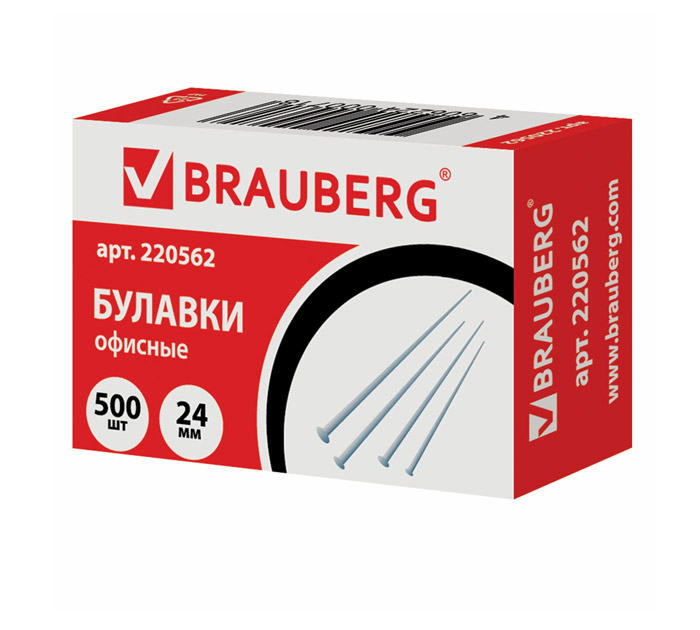 Булавки офисные Brauberg 24мм, 500шт