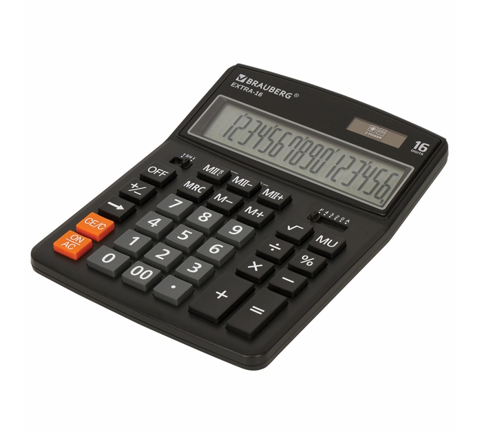 Калькулятор 16 разрядов Brauberg «Extra-16-BK» черный, 206х155мм