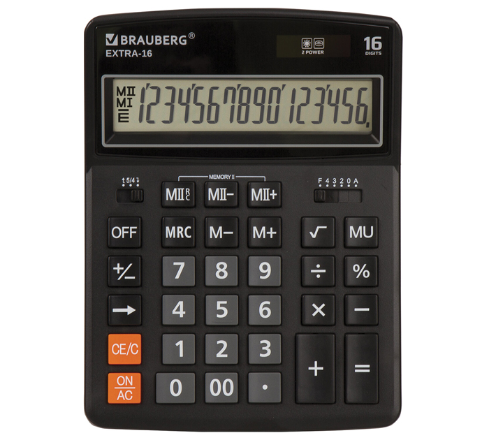 Калькулятор 16 разрядов Brauberg «Extra-16-BK» черный, 206х155мм