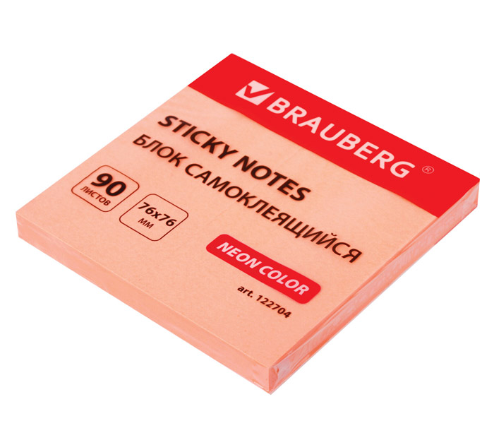Стикеры Brauberg 76х76мм, розовый неон, 90л