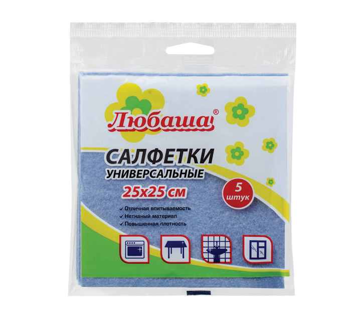 Салфетка для уборки Любаша вискоза, 25х25см, 5шт