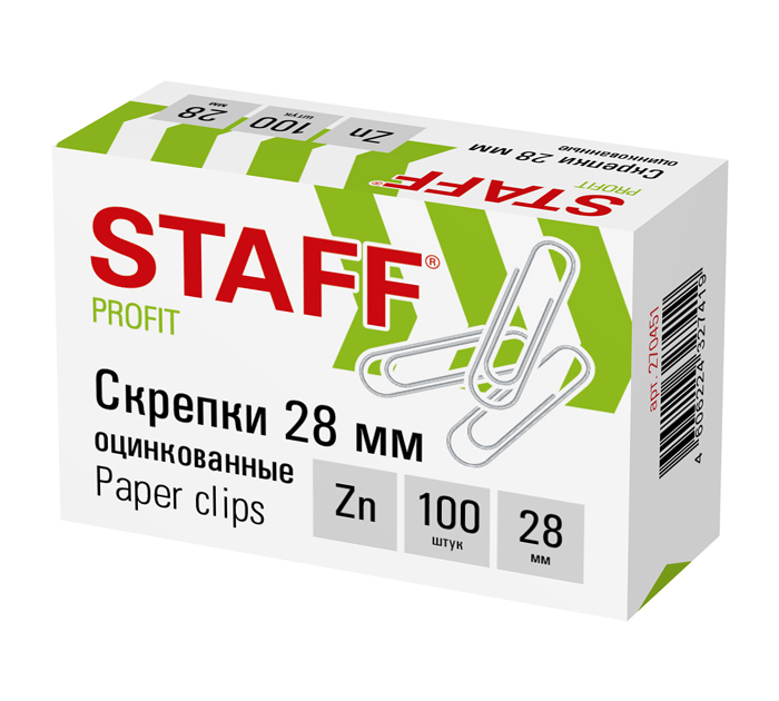 Скрепки Staff оцинкованные, овальные, 28мм, 100шт