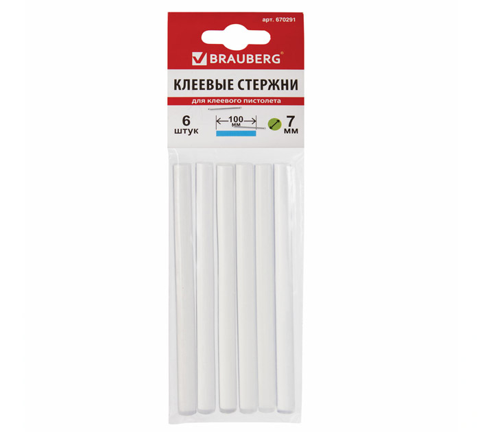 Клеевые стержни Brauberg прозрачные, 7мм, 100мм, 6шт