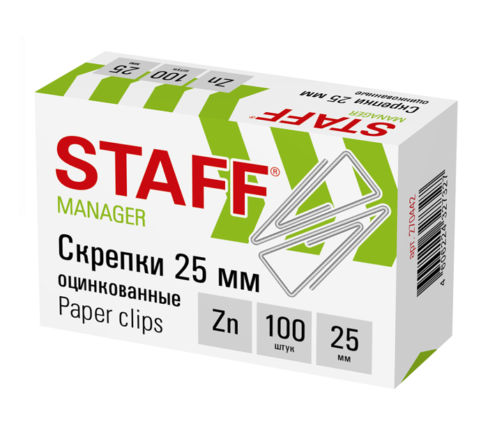 Скрепки Staff «Manager» оцинкованные, треугольные, 25мм, 100шт
