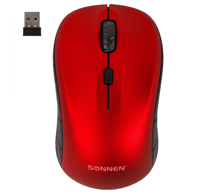 Мышь компьютерная Sonnen V-111 беспроводная, 4 кнопки, радиус действия 10м, красная