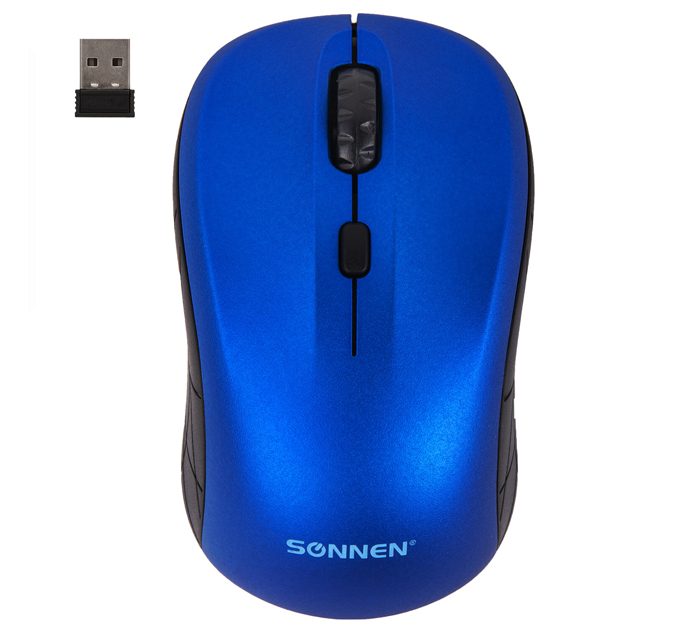 Мышь компьютерная Sonnen V-111 беспроводная, 4 кнопки, радиус действия 10м, синяя