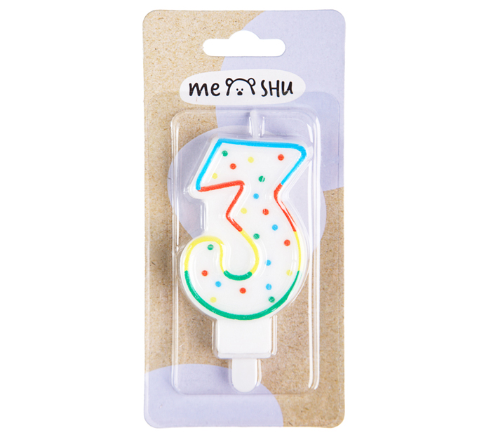 Свеча Meshu цифра 3, с держателем, 8.5см