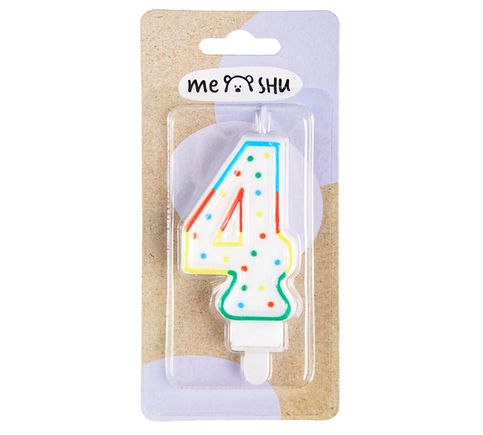 Свеча Meshu цифра 4, с держателем, 8.5см