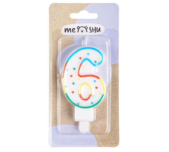 Свеча Meshu цифра 6, с держателем, 8.5см