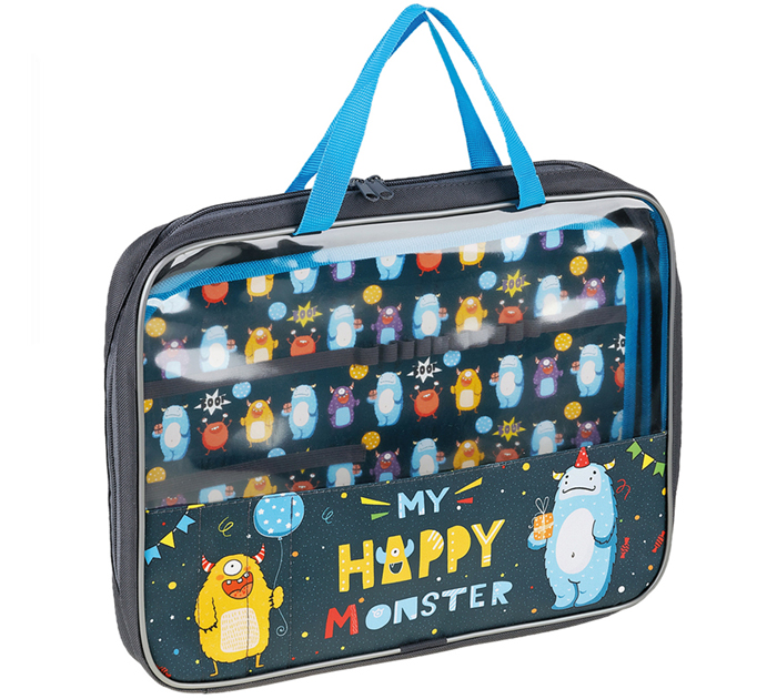 Папка-портфель текстильный ArtSpace «Happy Monster» А4, с ручками, на молнии, 1 отделение, крепление для канцтоваров