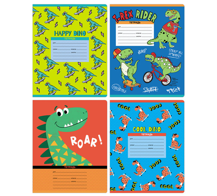 Тетрадь А5 12л клетка, эконом, BG «Happy dino»
