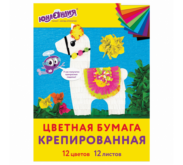 Бумага цветная для детского творчества Юнландия А4, 12 цветов, 12 листов, крепированная