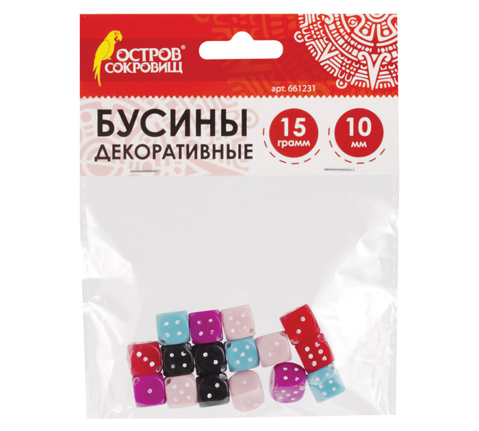 Материал декоративный Остров сокровищ «Бусины. Кубики» 10мм, 5 цветов, 15гр