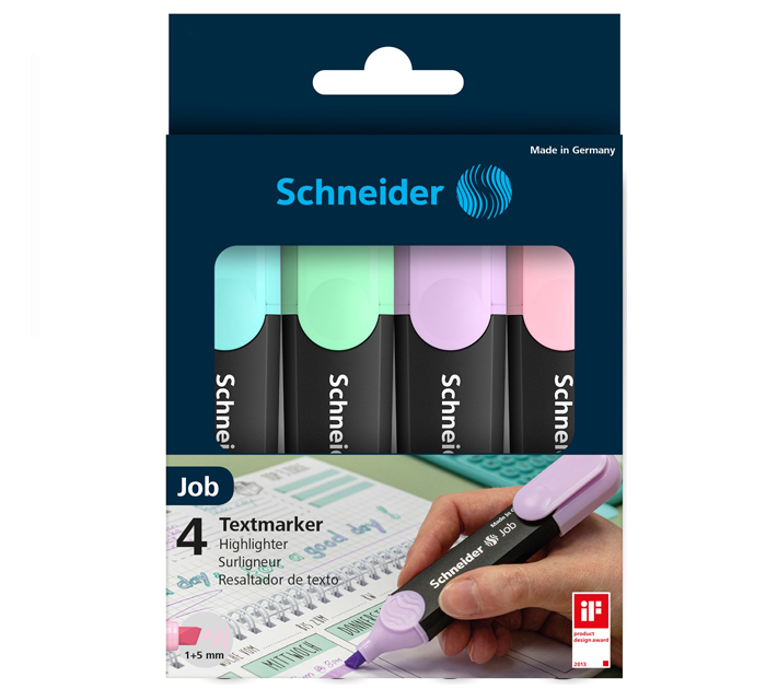 Маркеры текстовые (набор) Schneider «Job» 4 цвета, 1-5 мм