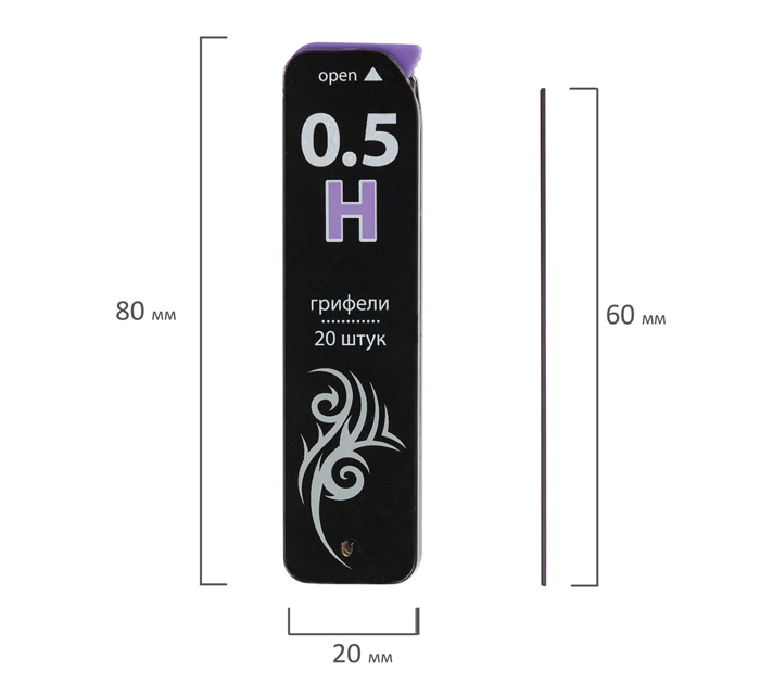 Грифель Brauberg «Black Jack» H, 0.5мм, 20шт