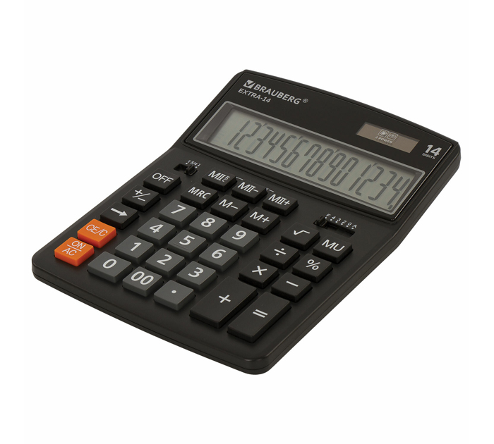 Калькулятор 14 разрядов Brauberg «Extra-14BK» черный, 206х155мм