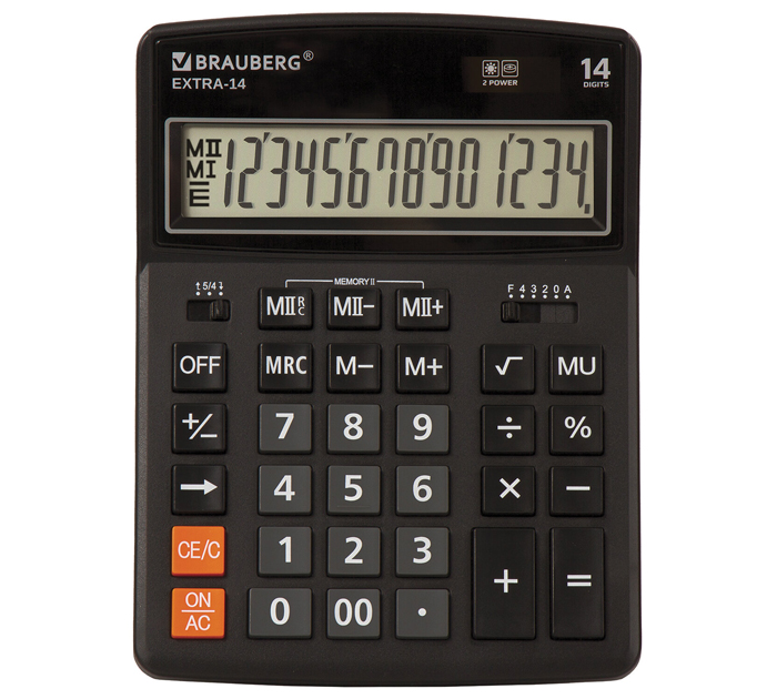 Калькулятор 14 разрядов Brauberg «Extra-14BK» черный, 206х155мм