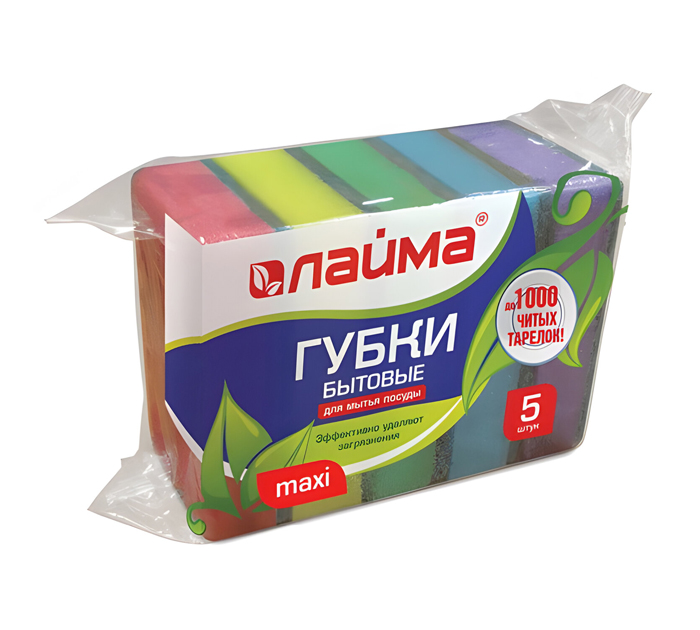 Губка для мытья посуды Laima «Maxi» 5шт, 96х64х27мм