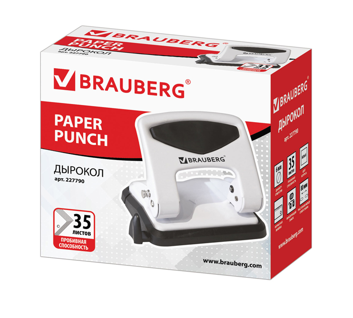 Дырокол Brauberg на 35л, белый