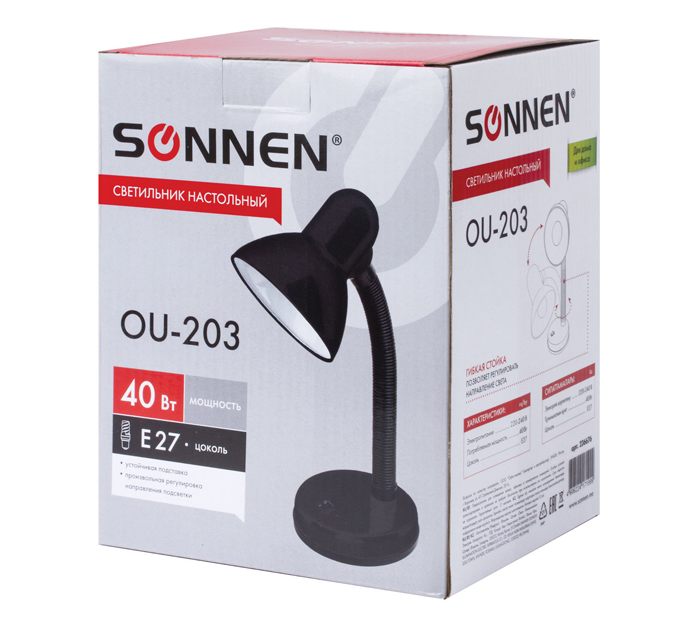Светильник Sonnen «OU-203» настольный, черный, E27, 40Вт, 220-240B