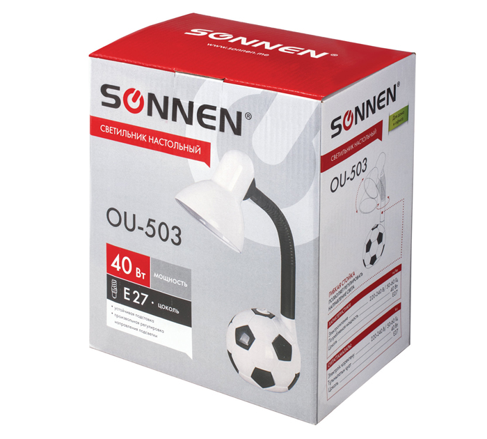 Светильник Sonnen «OU-203» настольный, белый, E27, 220-240В, 40Вт