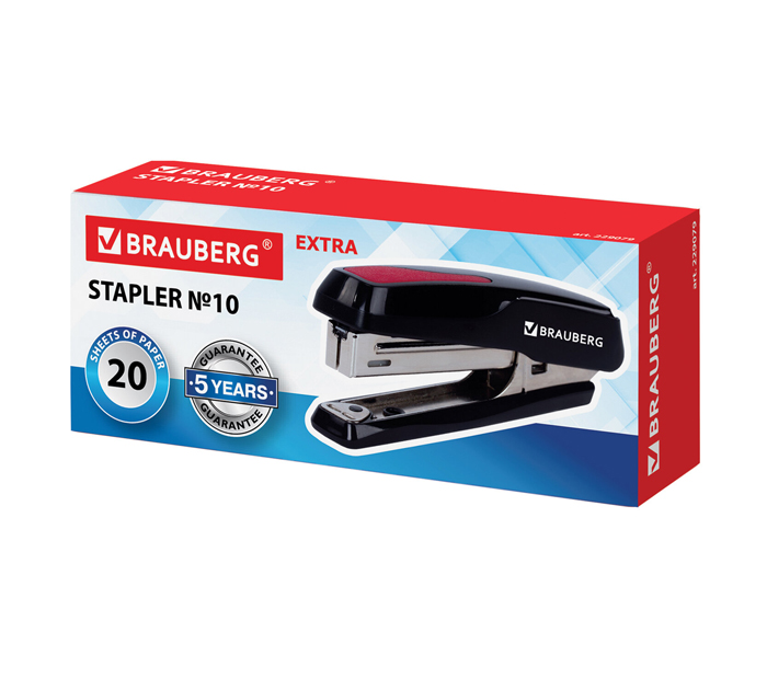 Степлер Brauberg «Extra» №10, на 20л, черно-красный