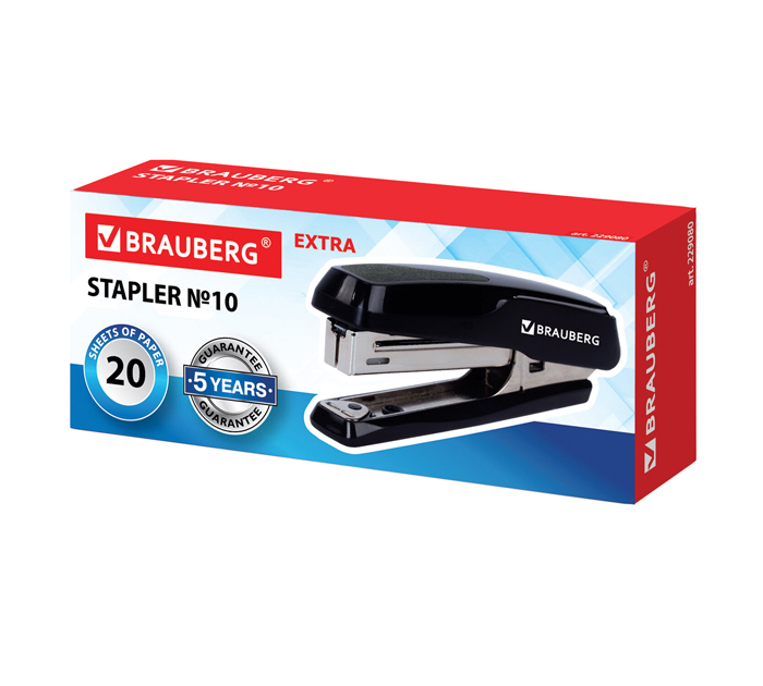 Степлер Brauberg «Extra» №10, на 20л, черно-серый