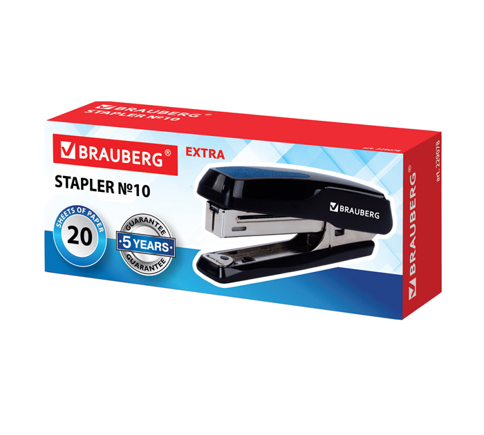 Степлер Brauberg «Extra» №10, на 20л, черно-синий