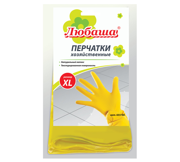 Перчатки хозяйственные Любаша латексные, размер XL, с хлопковым напылением, 1 пара