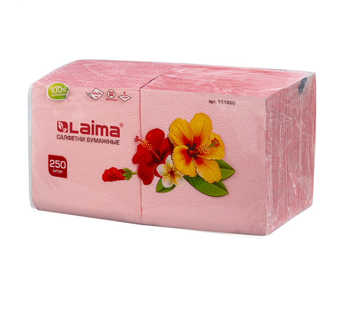 Салфетки бумажные Laima 24х24см, пастельно-красные, 250шт