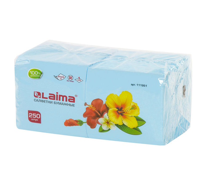 Салфетки бумажные Laima 24х24см, пастельно-синие, 250шт